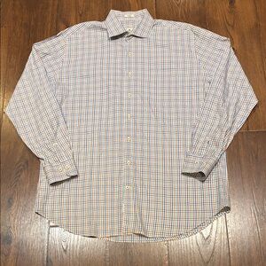 Peter Millar Blue and Orange Checkered Shirt